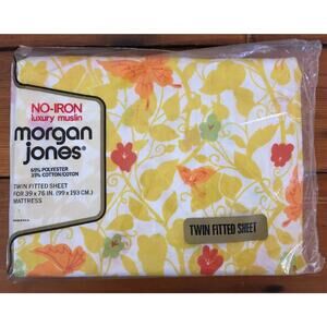 New Deadstock Vtg Morgan Jones No Iron Yellow Floral Butterfly Twin Fitted Sheet